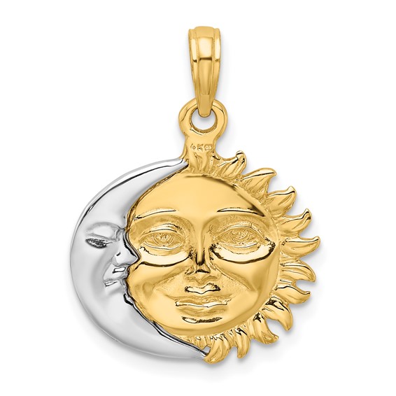 14k Two-Tone Solid Polished Reversible Sun and Moon Pendant