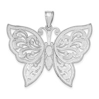 14K White Gold Large Diamond-cut Beaded Butterfly Pendant view 3