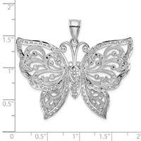 14K White Gold Large Diamond-cut Beaded Butterfly Pendant view 4