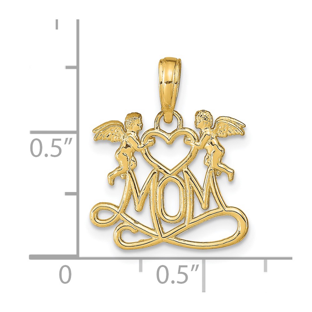 14K Polished MOM w/Heart and Angels Pendant (K9577)