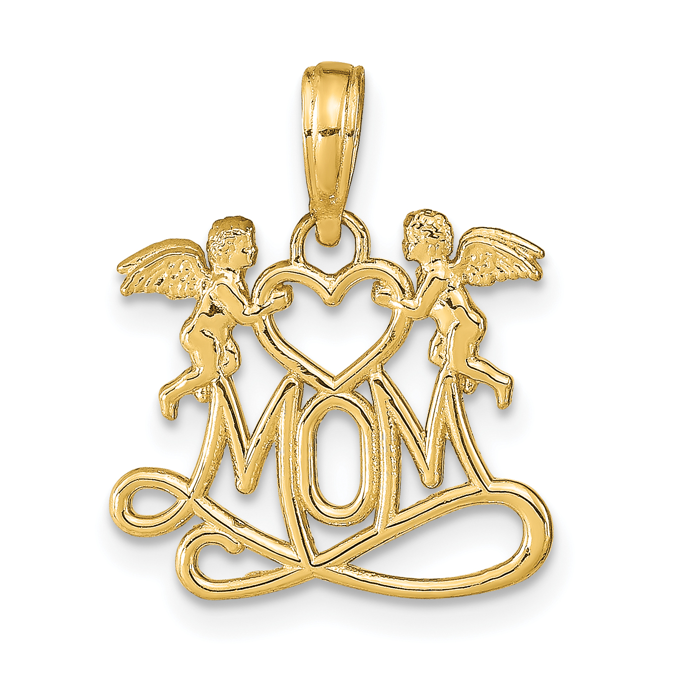 14K Polished MOM w/Heart and Angels Pendant (K9577)