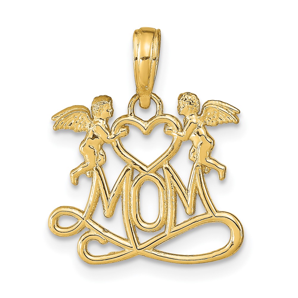 14K Polished MOM w/Heart and Angels Pendant (K9577)