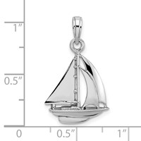 14K White Gold Polished 3-D Sailboat Charm view 3