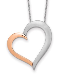 14k Two-tone Polished Satin Heart Necklace