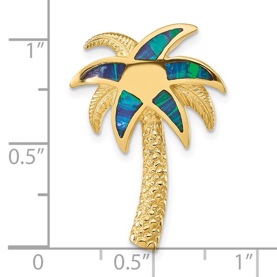 14k Lab Created Opal Palm Tree Omega Slide