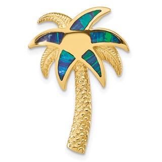 14k Lab Created Opal Palm Tree Omega Slide
