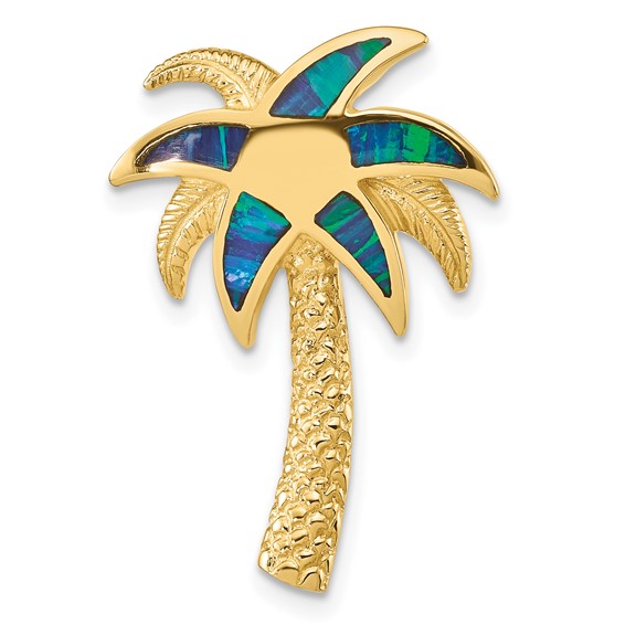 14k Lab Created Opal Palm Tree Omega Slide