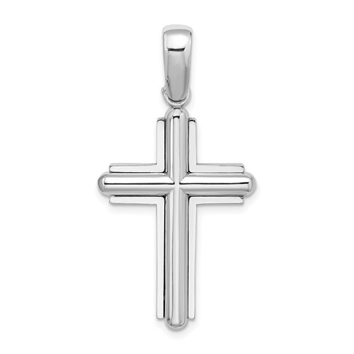 14k White Gold Beveled Cross Charm