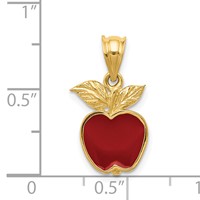 14K Yellow Gold Polished Red Enameled Apple Pendant view 4