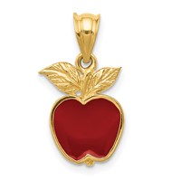 14K Yellow Gold Polished Red Enameled Apple Pendant view 1