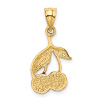 14K Yellow Gold Polished Red Enameled Cherries Pendant view 3