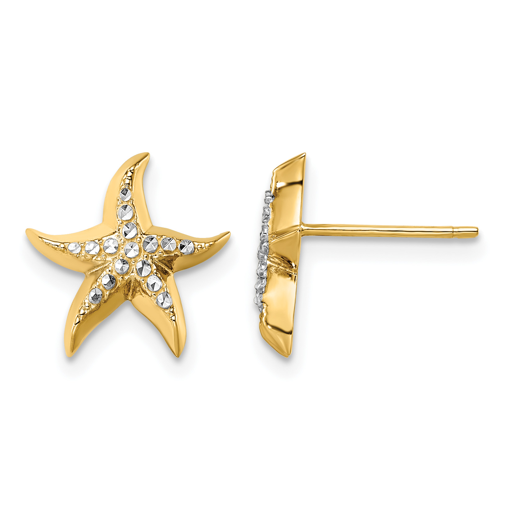 14k w/Rhodium Starfish Post Earrings (K9783E)