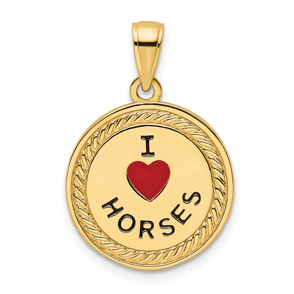 14K I Heart Horses/I Heart Riding Enameled Reversible Pendant (K9802)