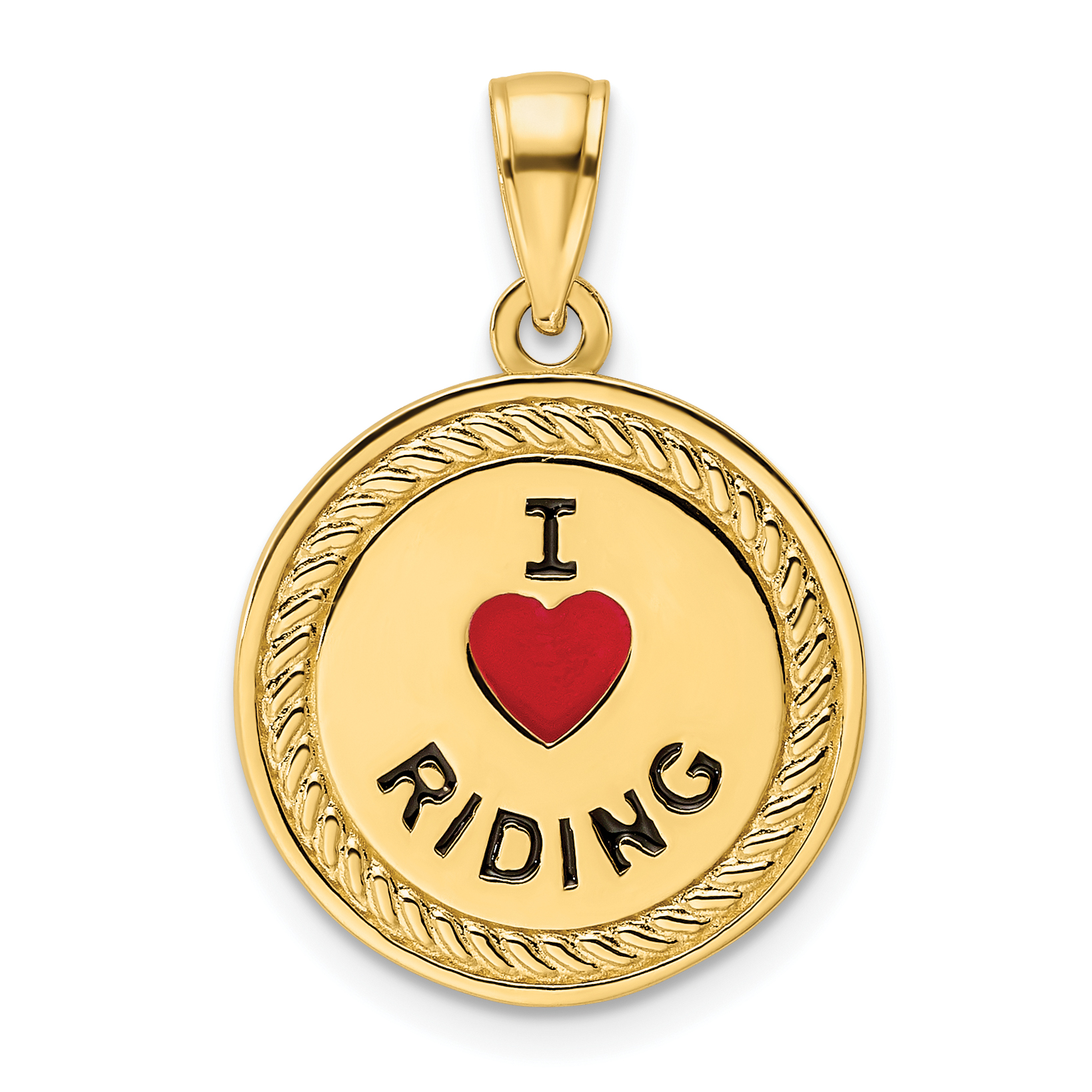 14K I Heart Horses/I Heart Riding Enameled Reversible Pendant (K9802)