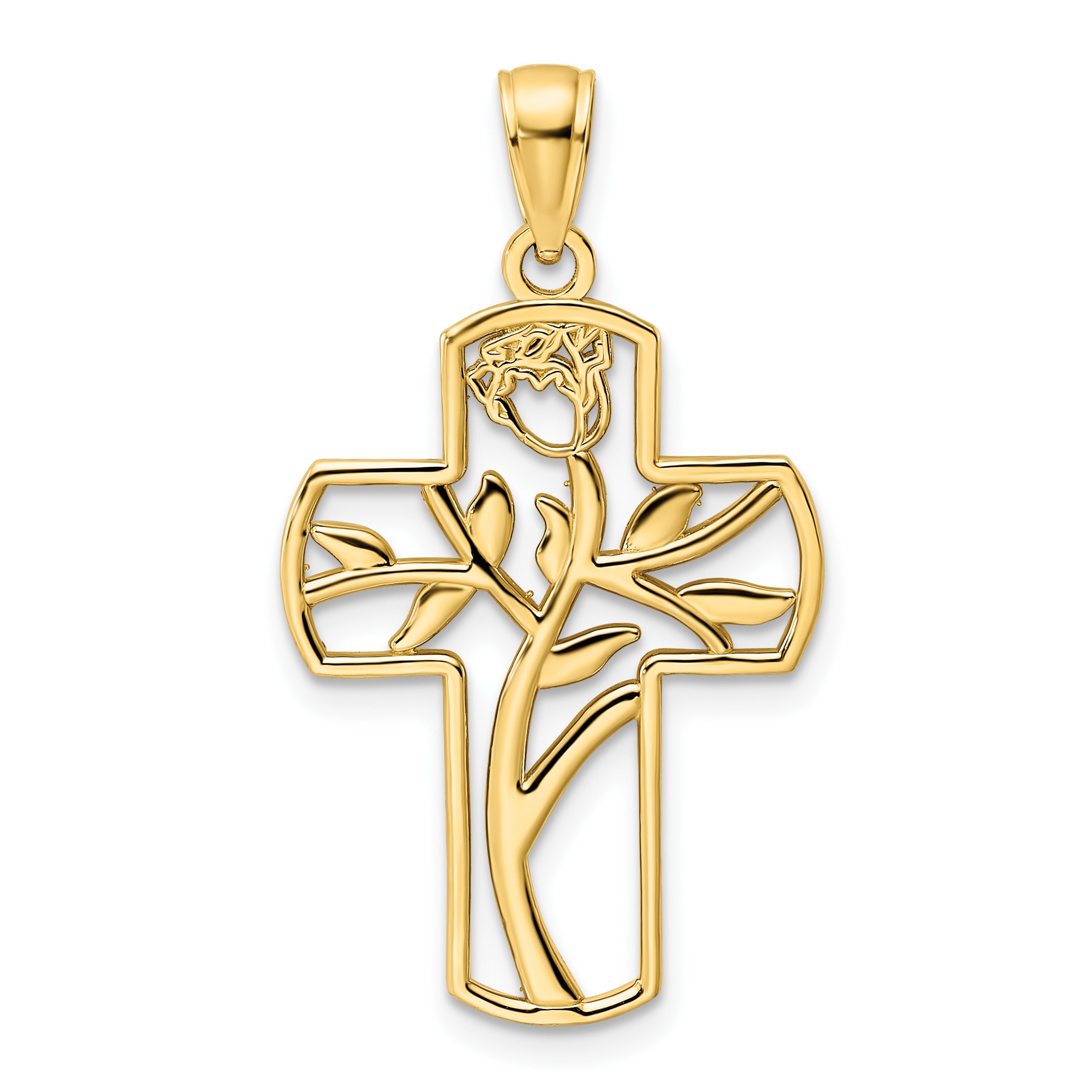 14K Polished Flower Design Cross Pendant (K9815)