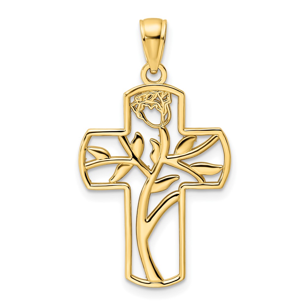 14K Polished Flower Design Cross Pendant (K9815)