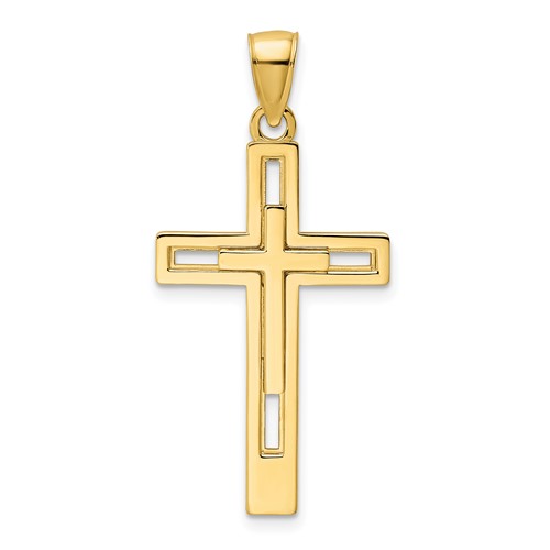 14K Polished Double Cross Pendant