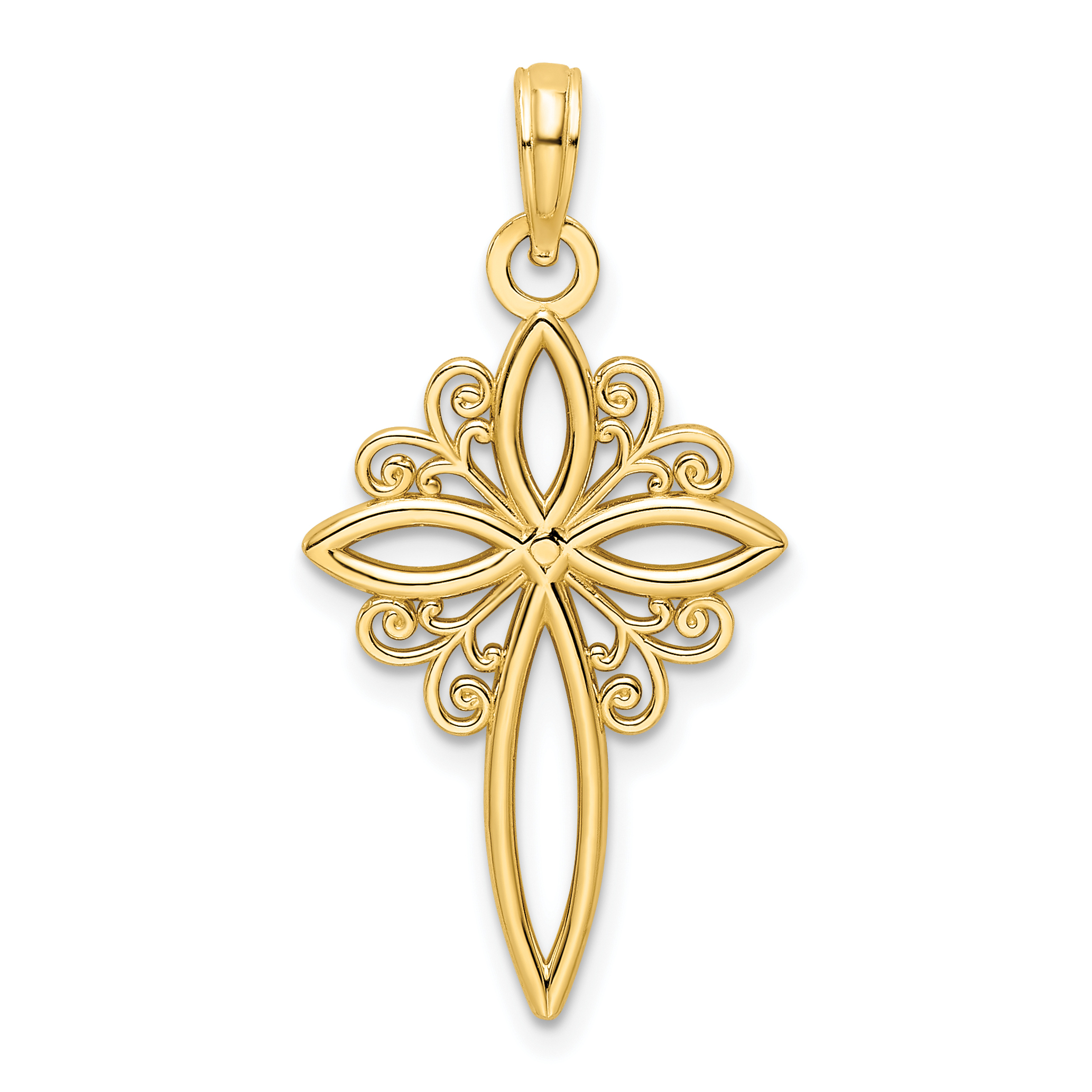 14K Polished Cross Pendant (K9827)
