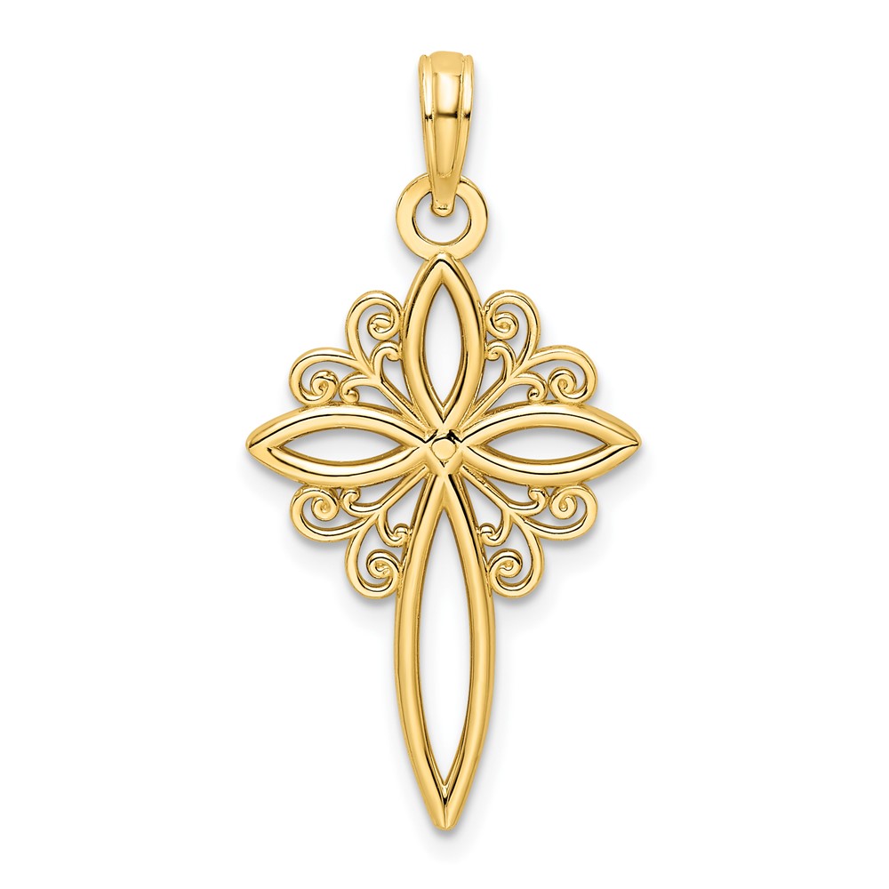 14K Polished Cross Pendant (K9827)