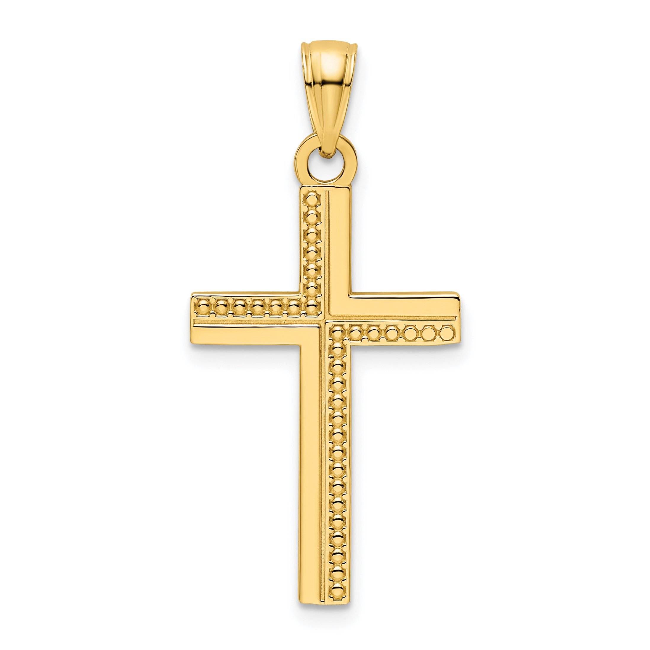 14K Polished Beaded Cross Pendant (K9830)