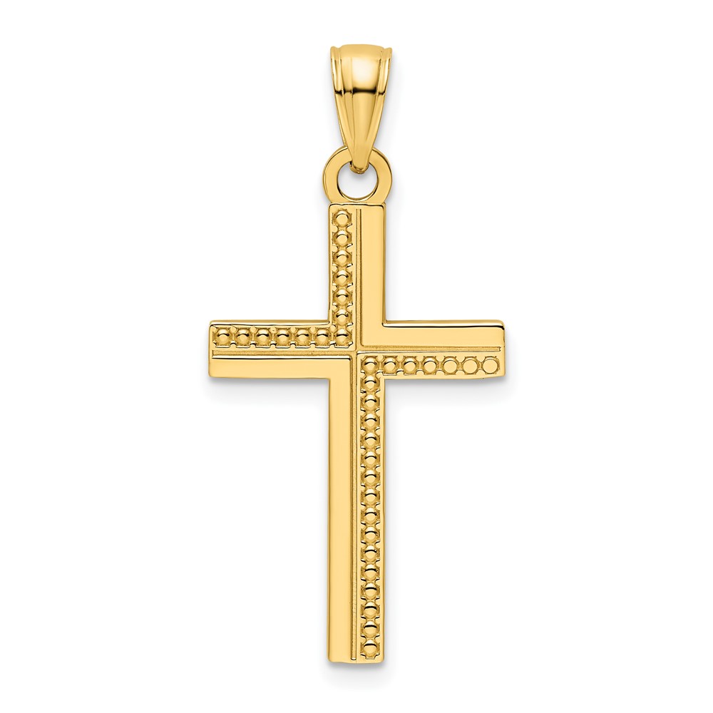14K Polished Beaded Cross Pendant (K9830)