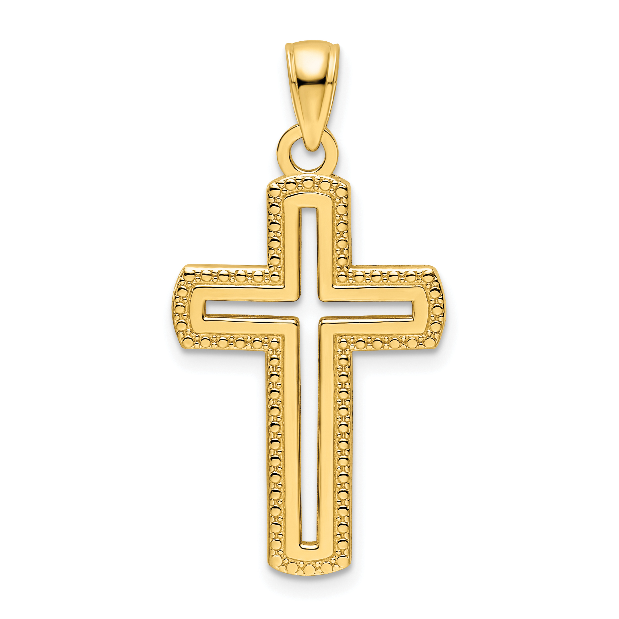 14K Polished Beaded Cross Pendant (K9842)