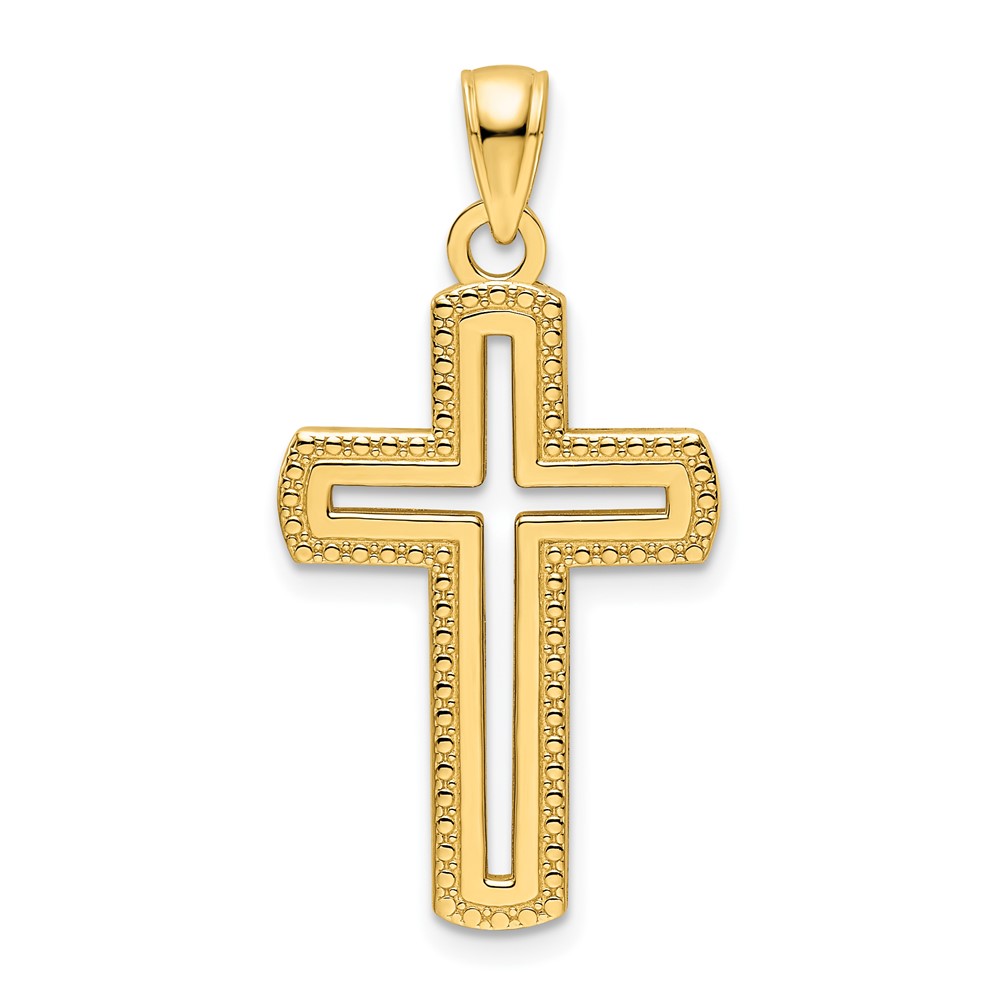 14K Polished Beaded Cross Pendant (K9842)