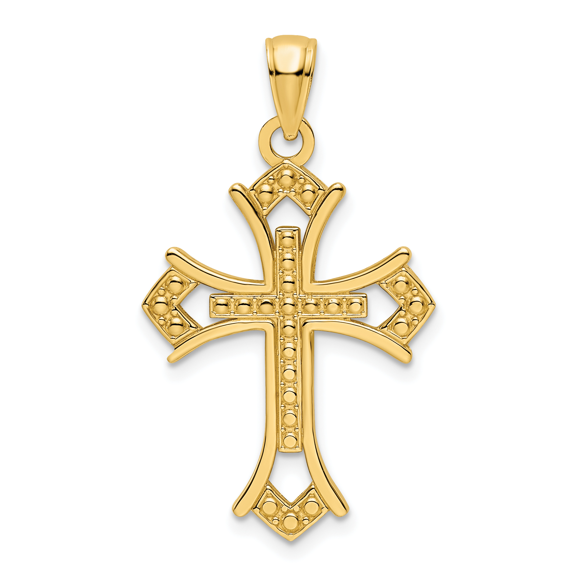 14K Polished Beaded Cross Pendant (K9847)