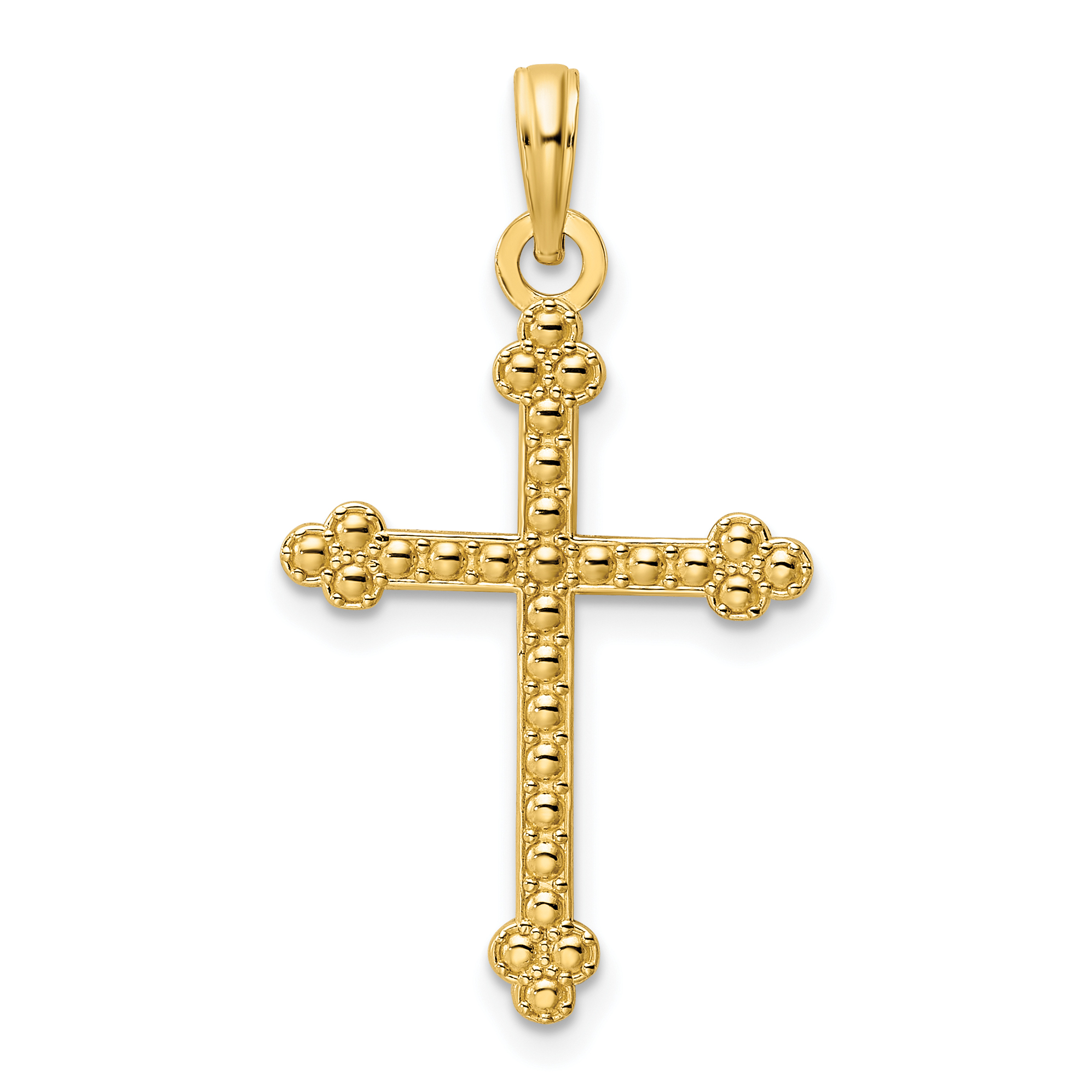 14K Polished Beaded Cross Pendant (K9849)