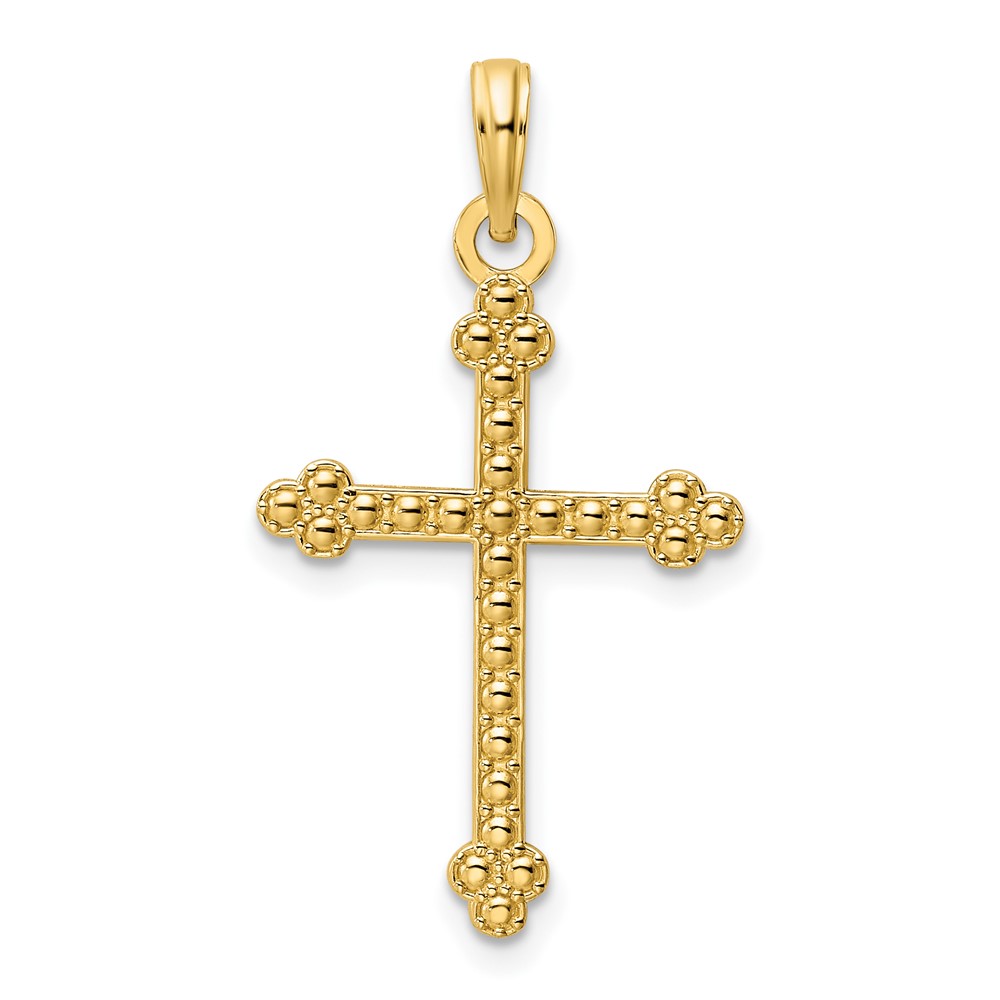 14K Polished Beaded Cross Pendant (K9849)