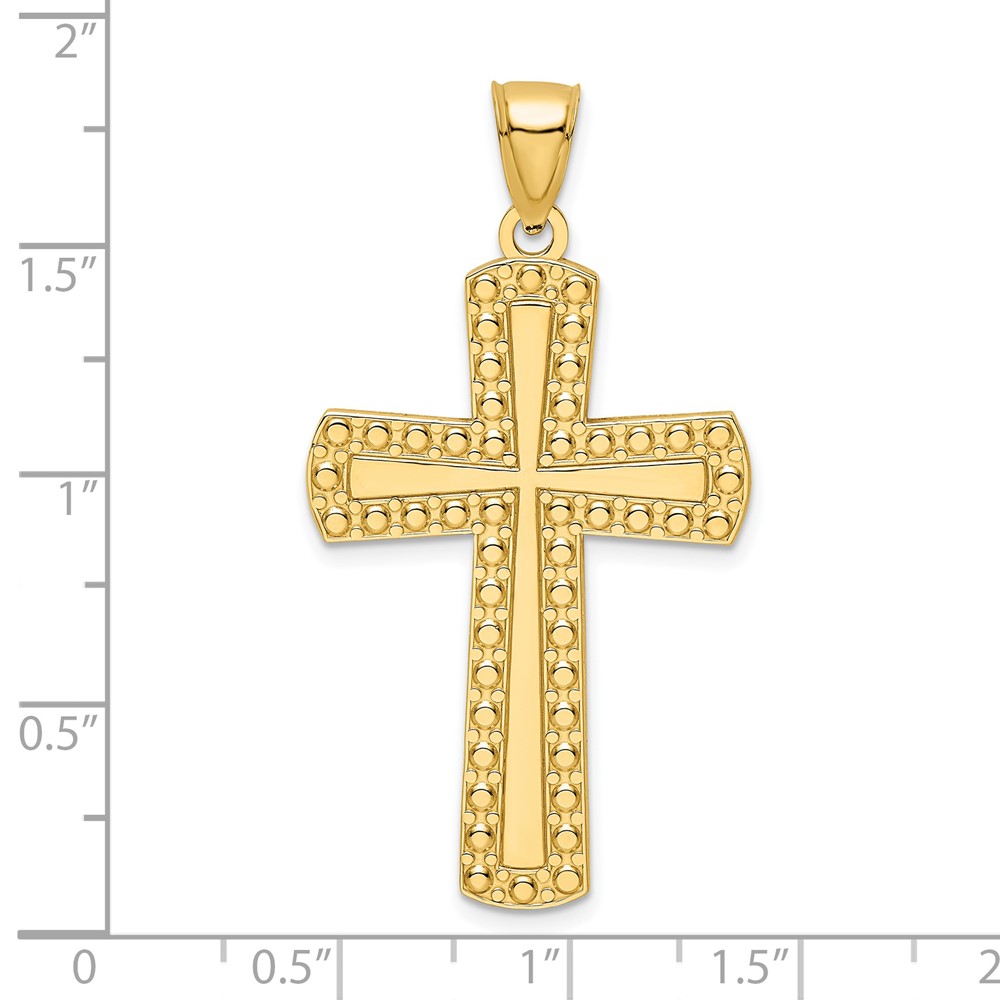 14K Polished Beaded Cross Pendant (K9872)