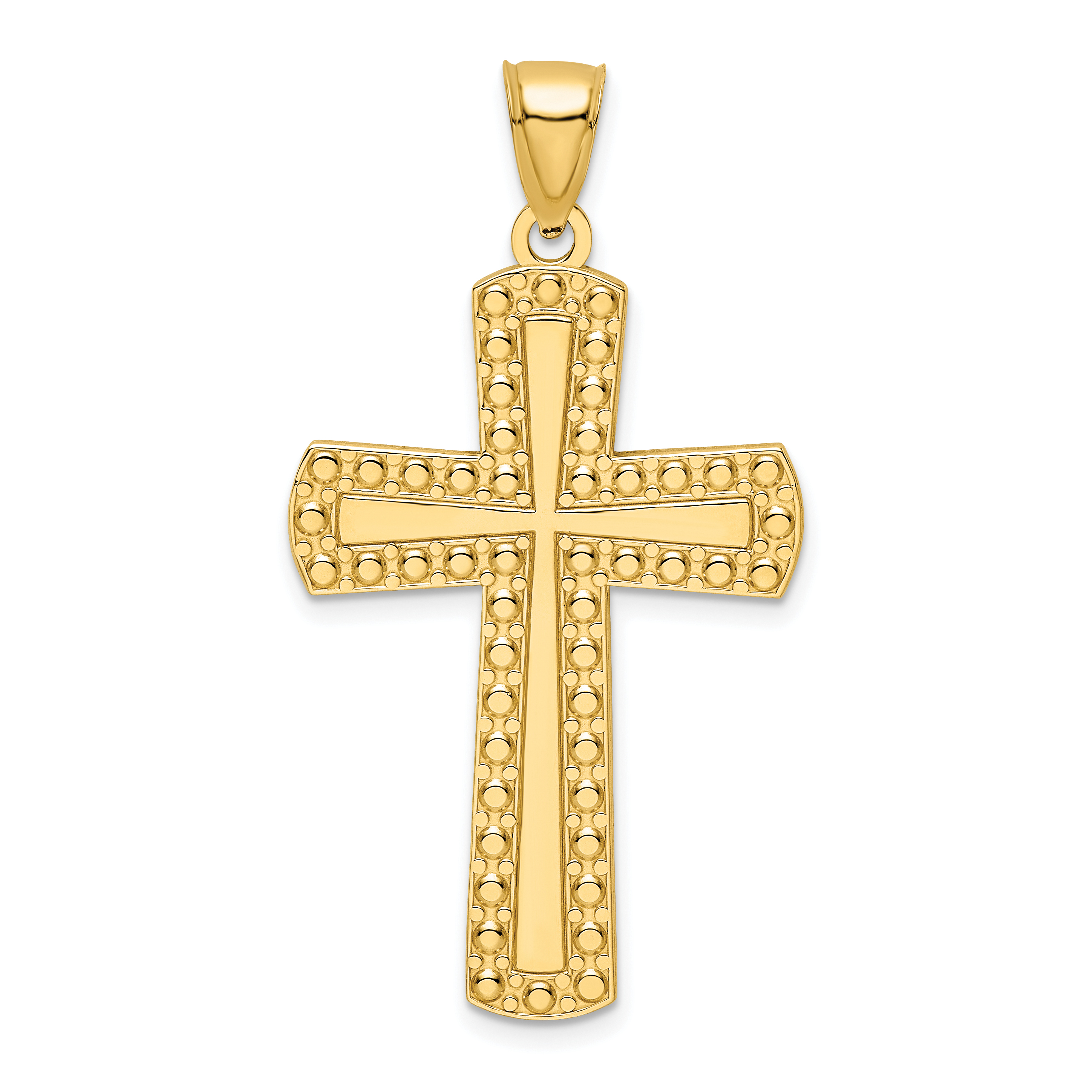 14K Polished Beaded Cross Pendant (K9872)