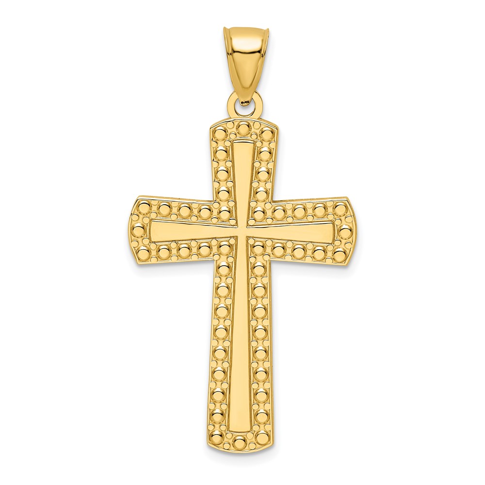 14K Polished Beaded Cross Pendant (K9872)