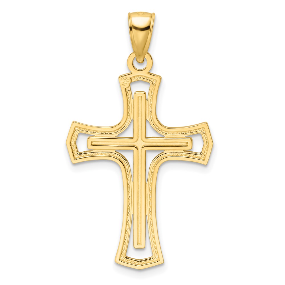 14K Polished Double Cross Pendant (K9875)