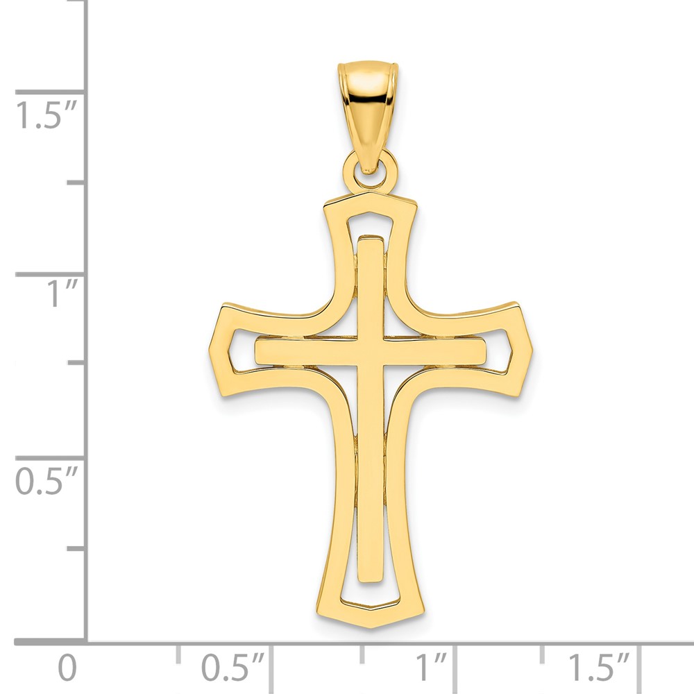 14K Polished Double Cross Pendant (K9875)