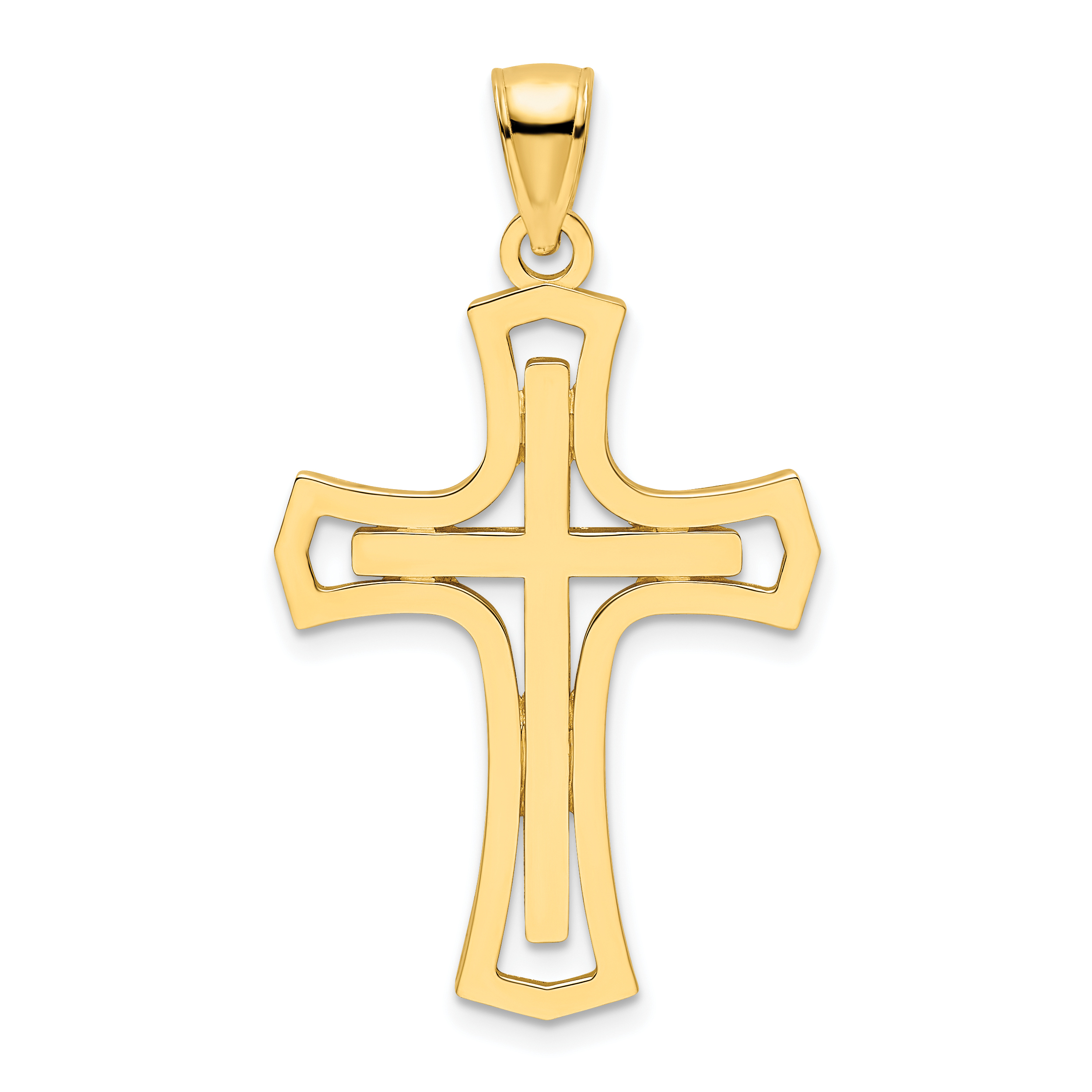 14K Polished Double Cross Pendant (K9875)
