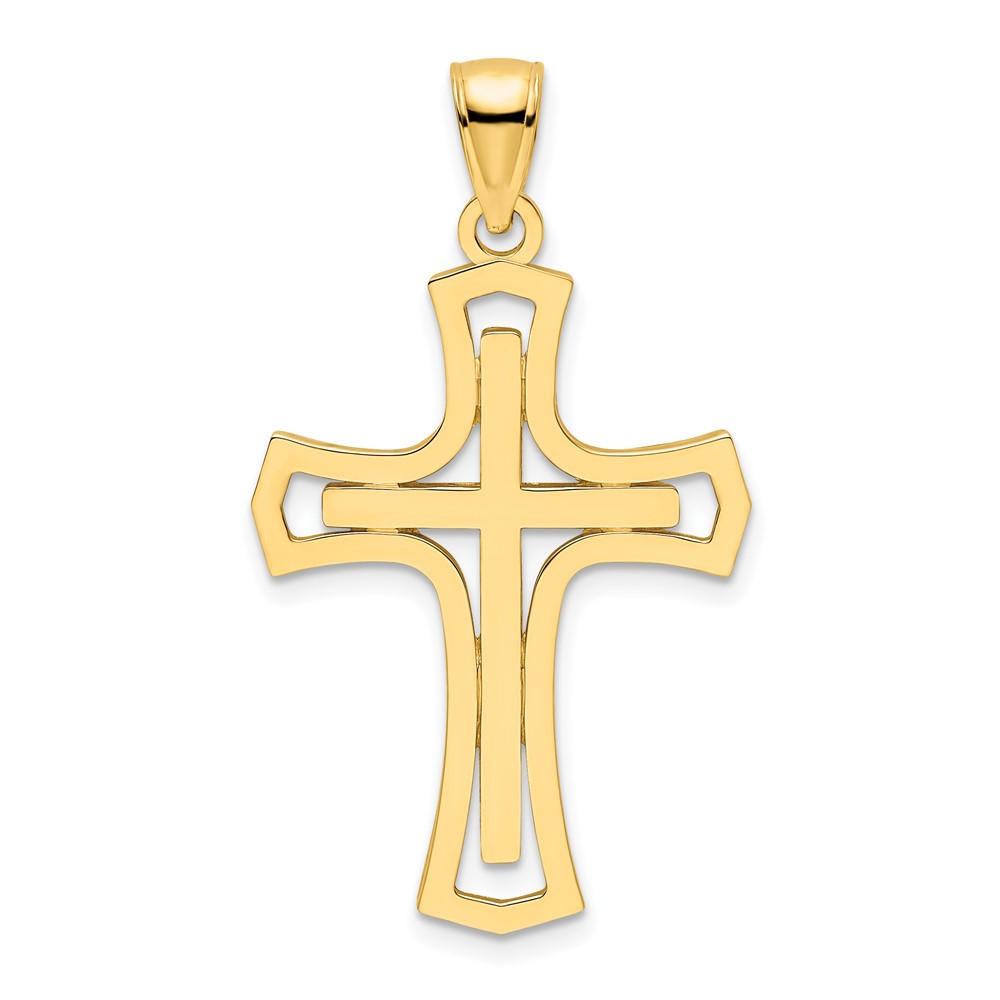 14K Polished Double Cross Pendant (K9875)