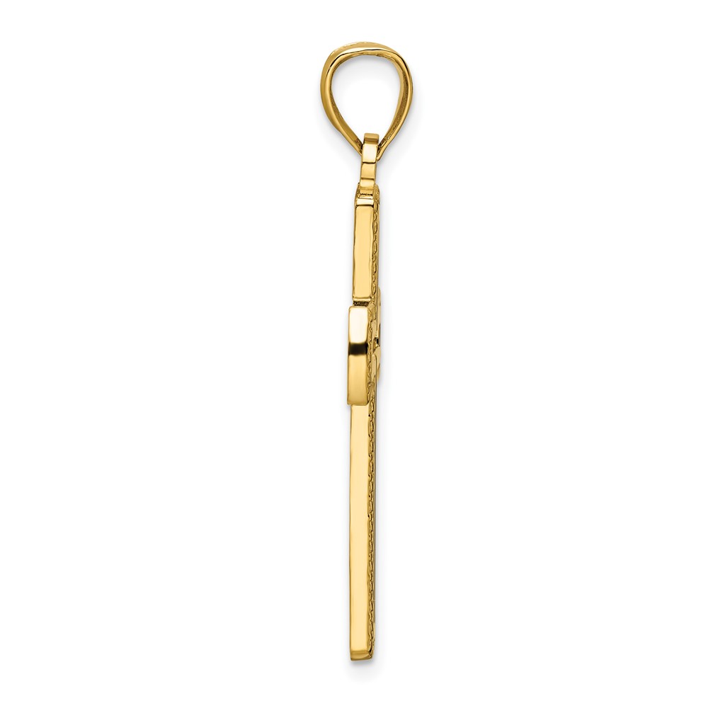 14K Polished Beaded Cross Pendant (K9876)