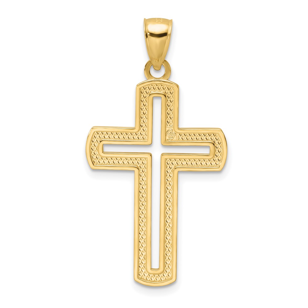 14K Polished Beaded Cross Pendant (K9876)