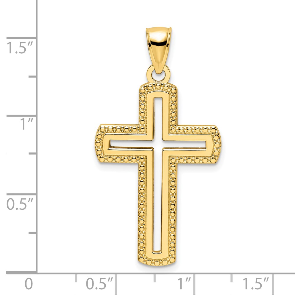 14K Polished Beaded Cross Pendant (K9876)