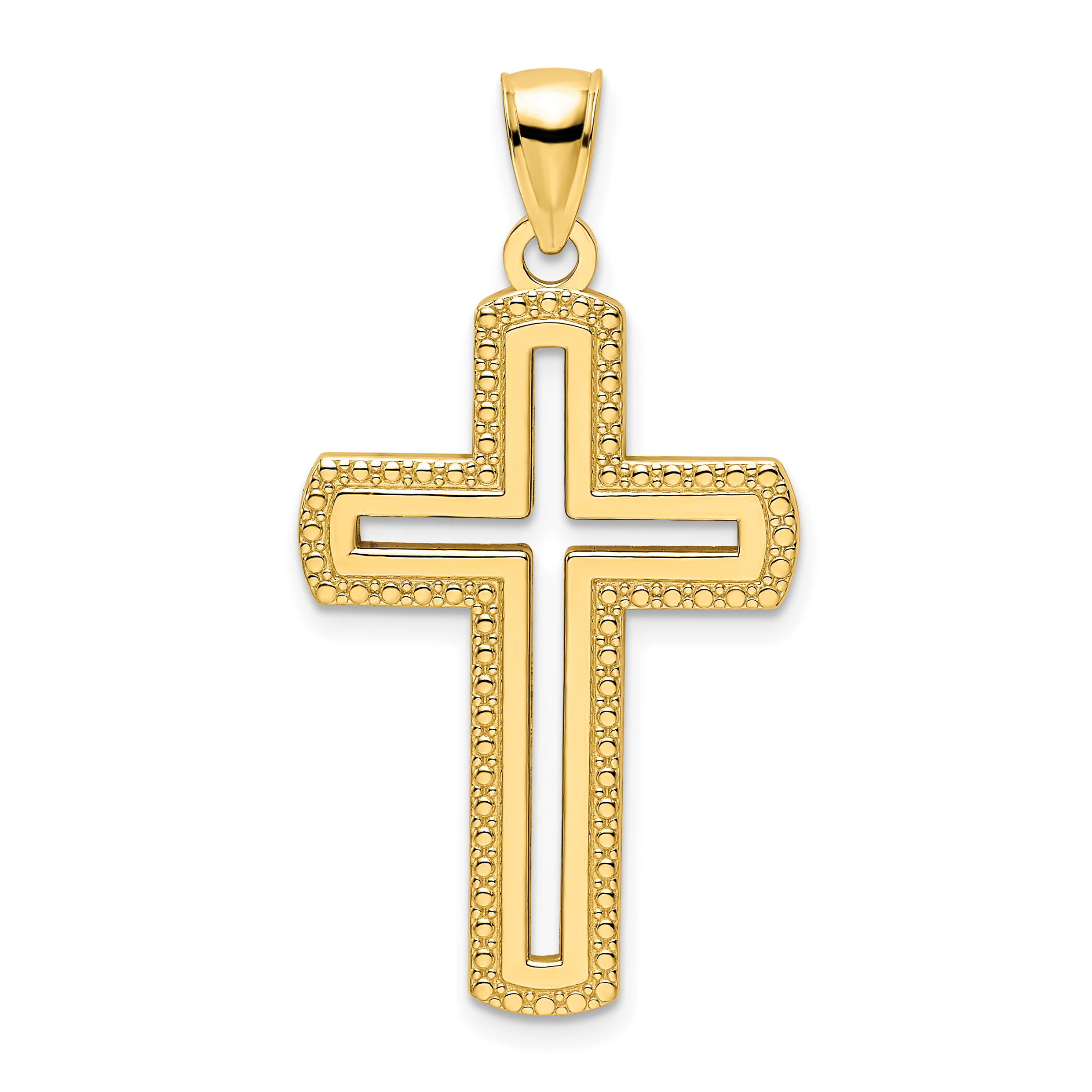 14K Polished Beaded Cross Pendant (K9876)