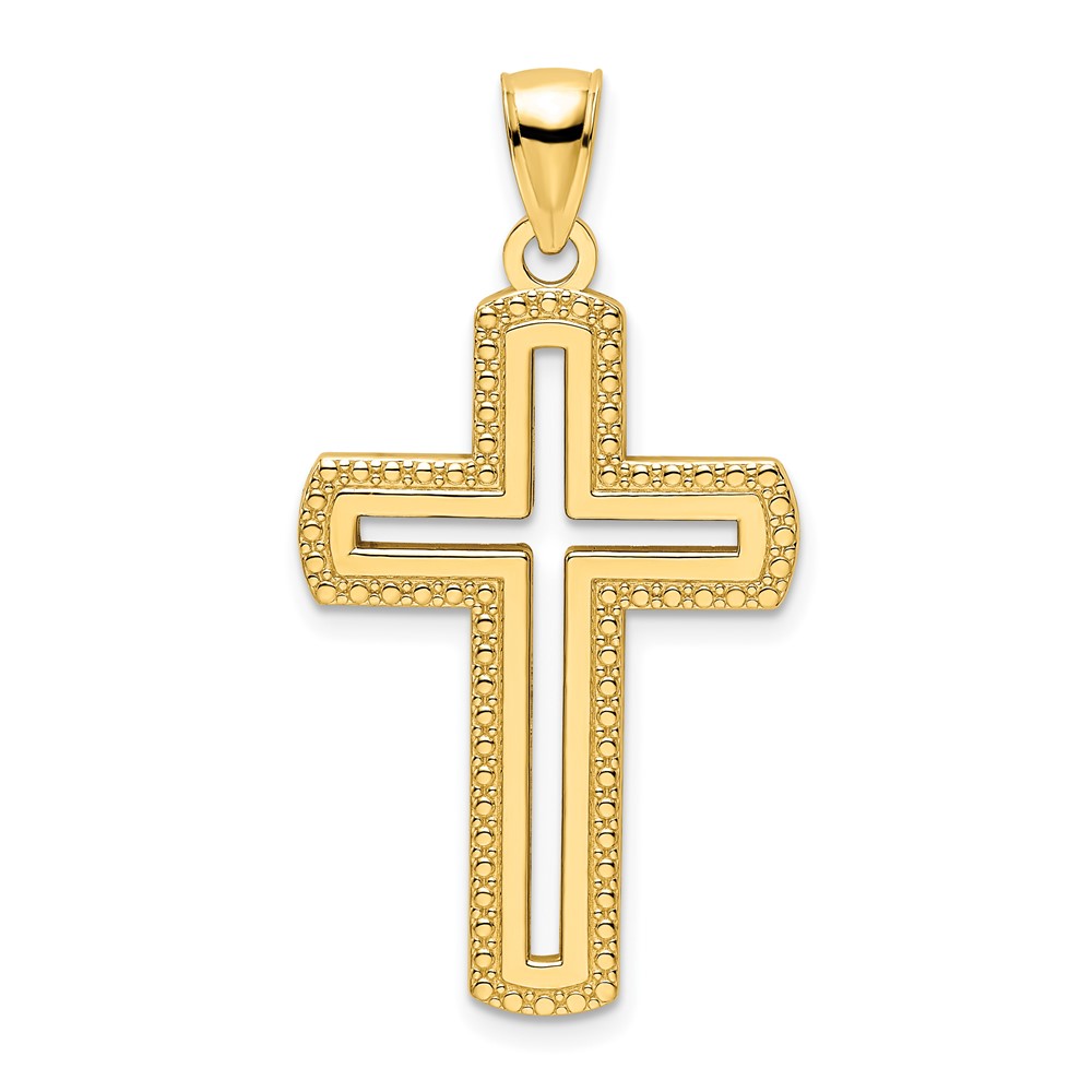 14K Polished Beaded Cross Pendant (K9876)