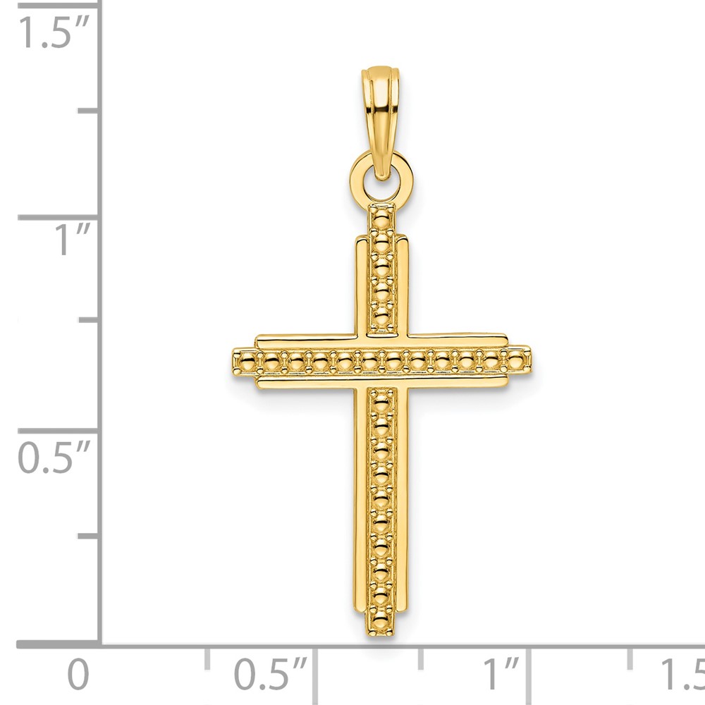 14K Polished Beaded Cross Pendant (K9878)