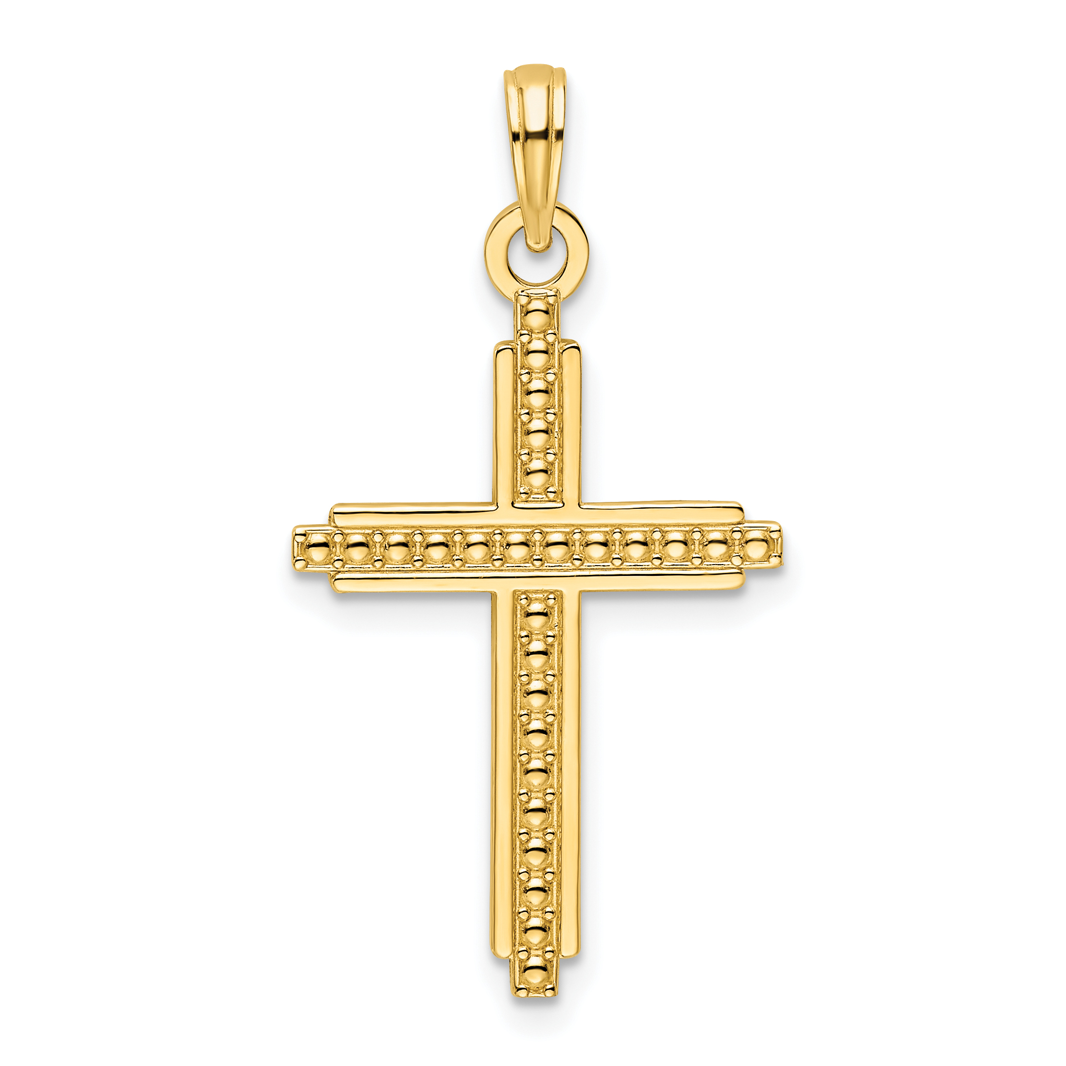 14K Polished Beaded Cross Pendant (K9878)