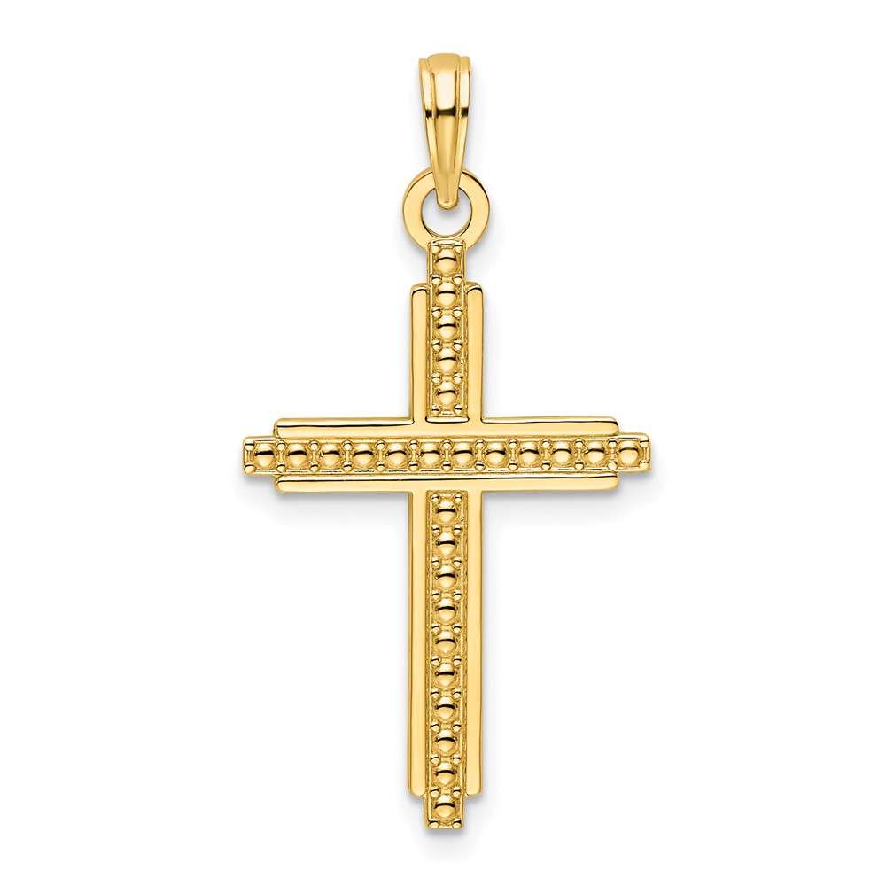 14K Polished Beaded Cross Pendant (K9878)