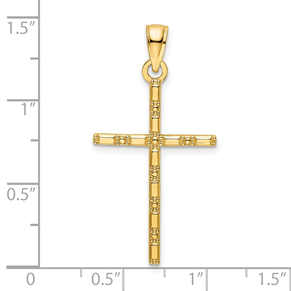 14K Polished Beaded Cross Pendant (K9883)