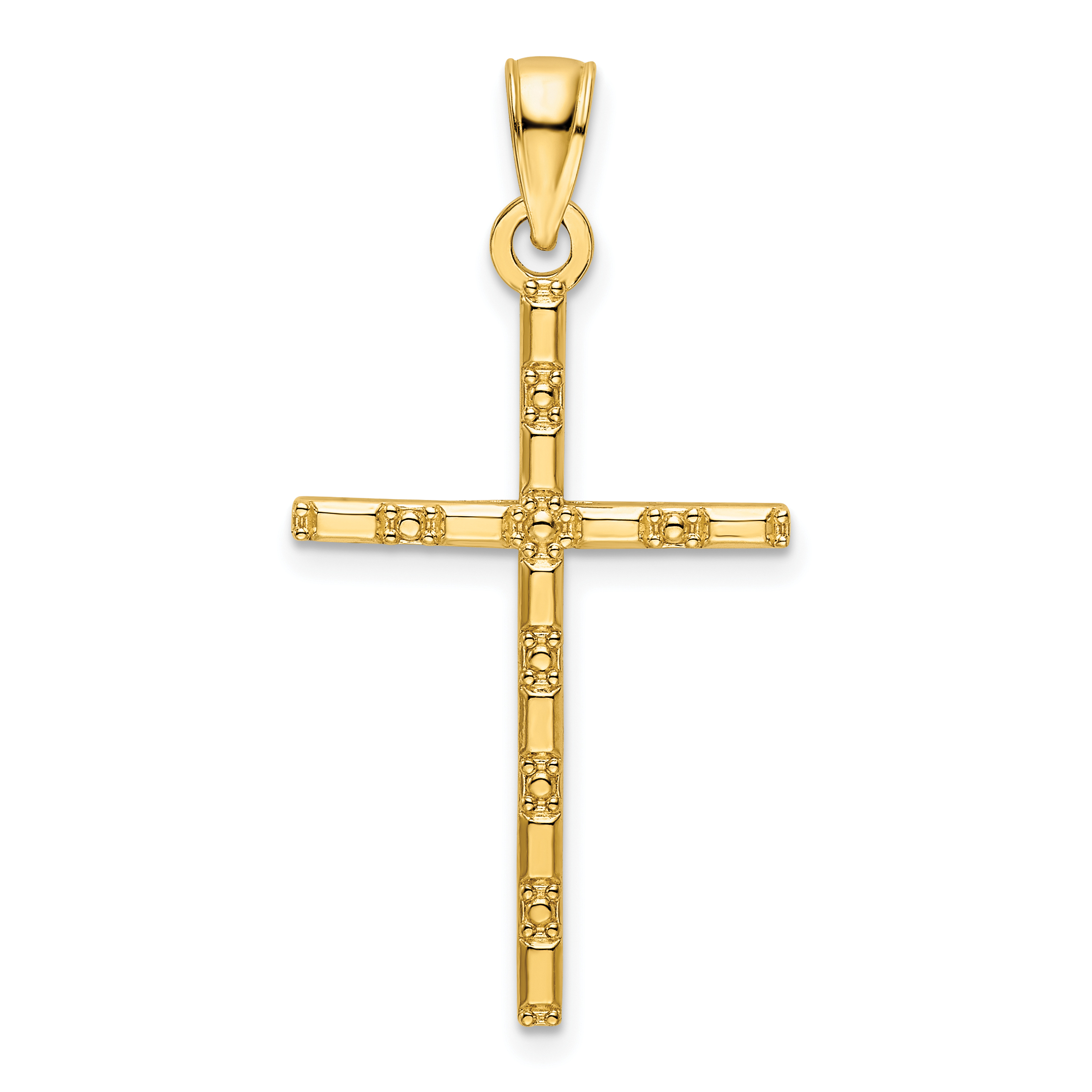 14K Polished Beaded Cross Pendant (K9883)