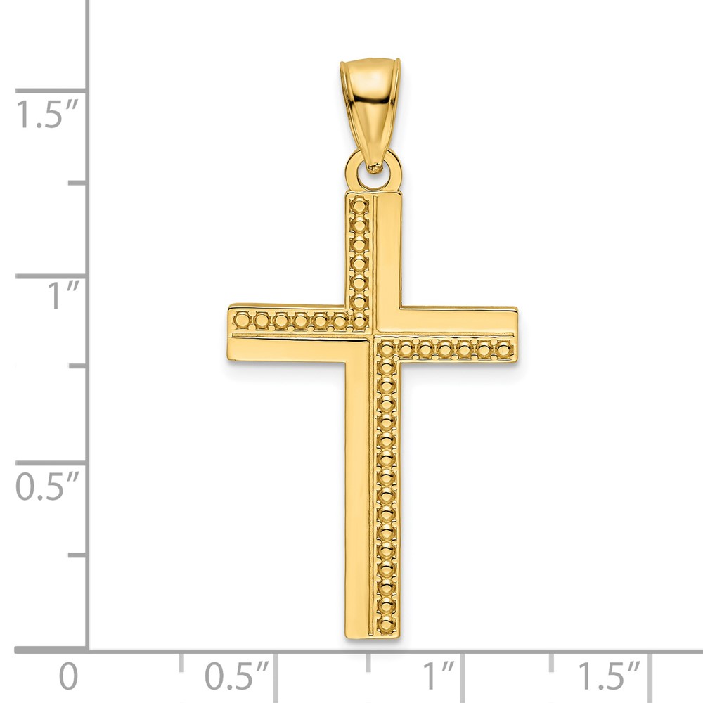 14K Polished Beaded Cross Pendant (K9884)