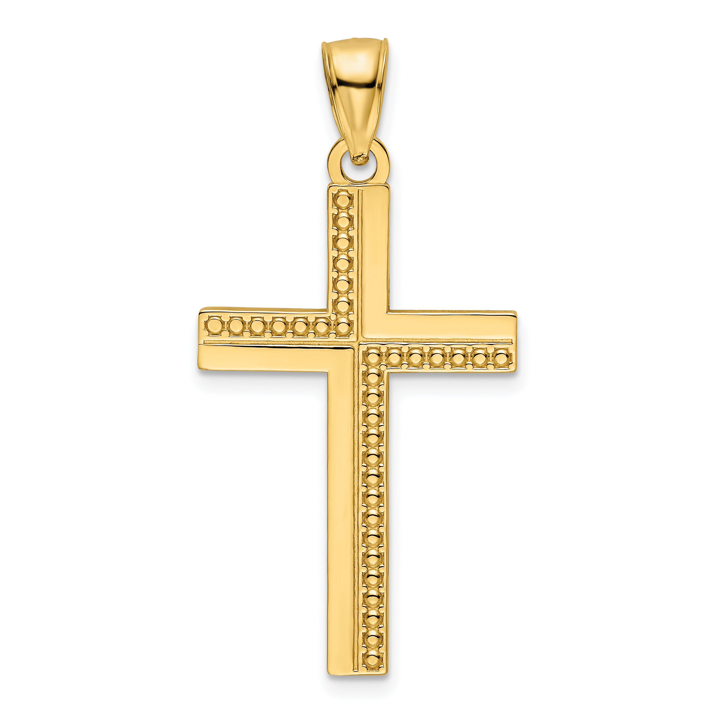 14K Polished Beaded Cross Pendant (K9884)