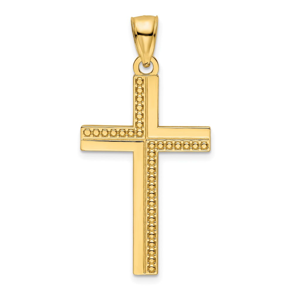 14K Polished Beaded Cross Pendant (K9884)